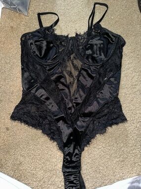 Black Satin & Lace Bodysuit